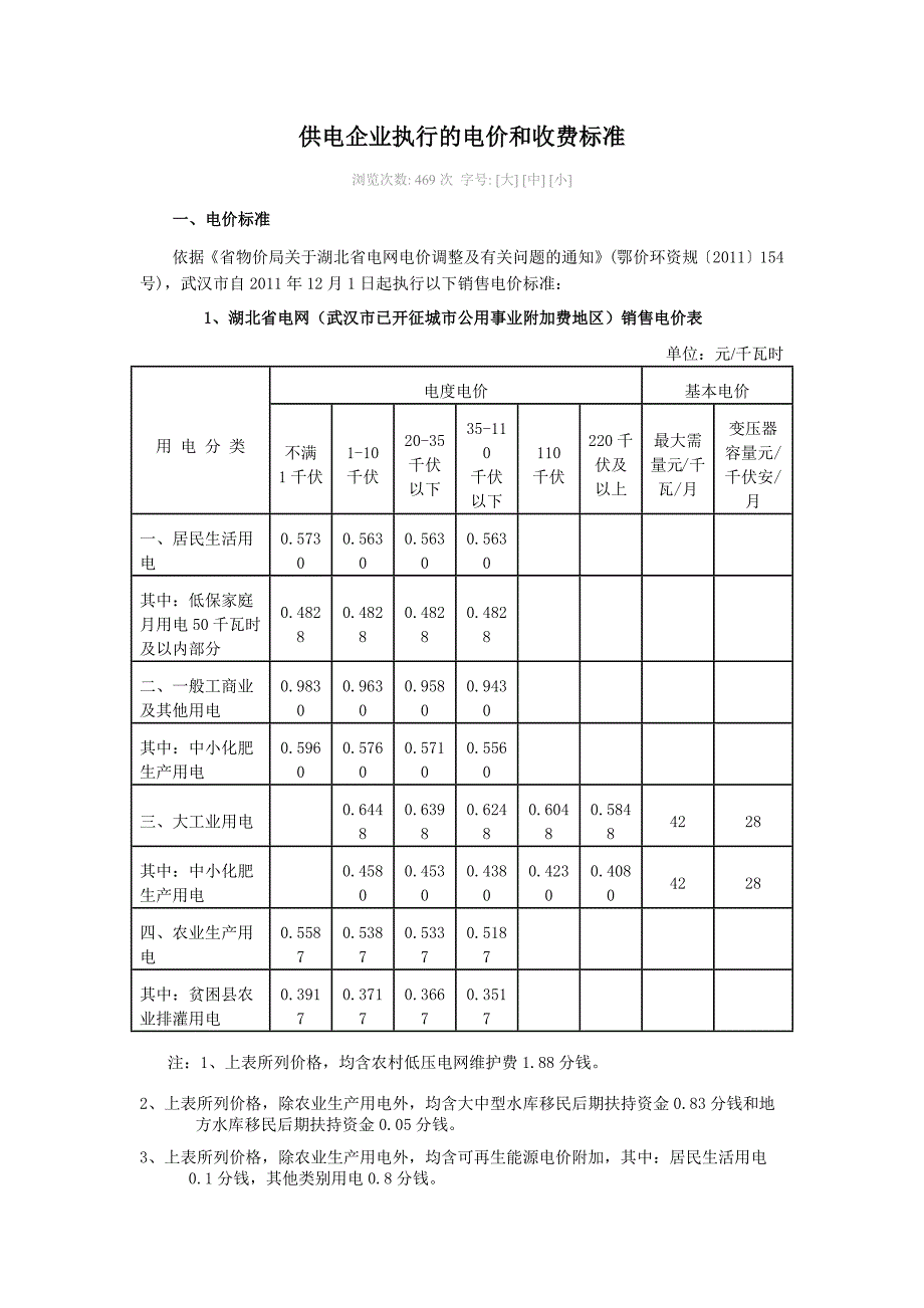 供电企业执行的电价和收费标准(高可靠)_第1页