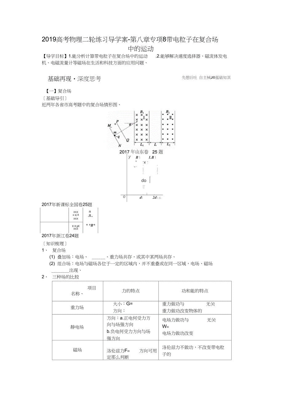 2019高考物理二轮练习导学案-第八章专项8带电粒子在复合场中的运动_第1页