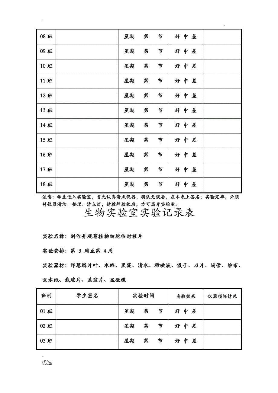 七年级上册---初中生物实验室使用记录册_第5页