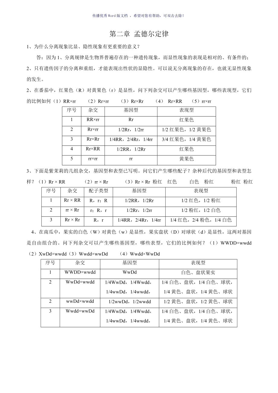 遗传学课后习题及答案刘祖洞Word版_第1页