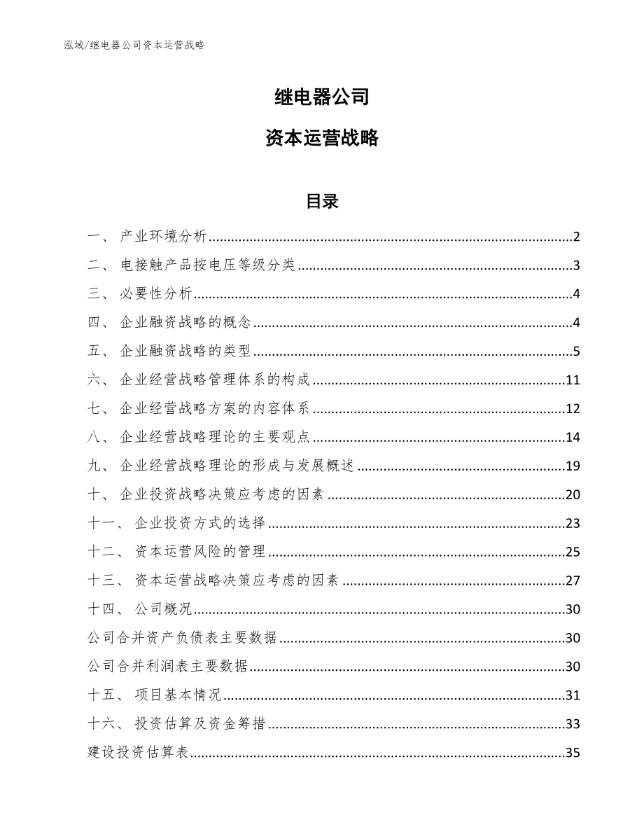 继电器公司资本运营战略（范文）_第1页