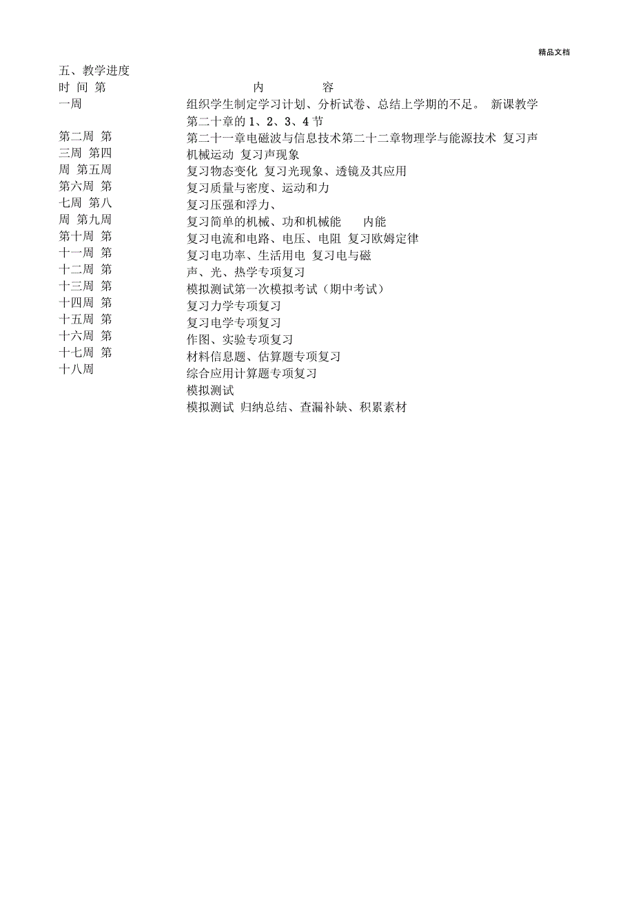 九年级下册物理教学计划(3)_第4页