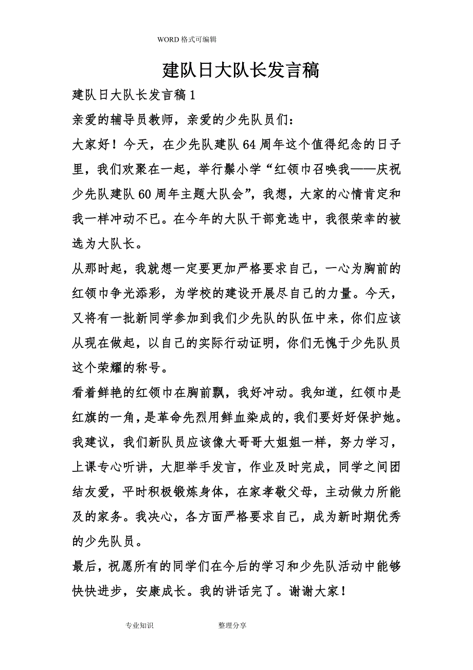 建队日大队长发言稿_第1页