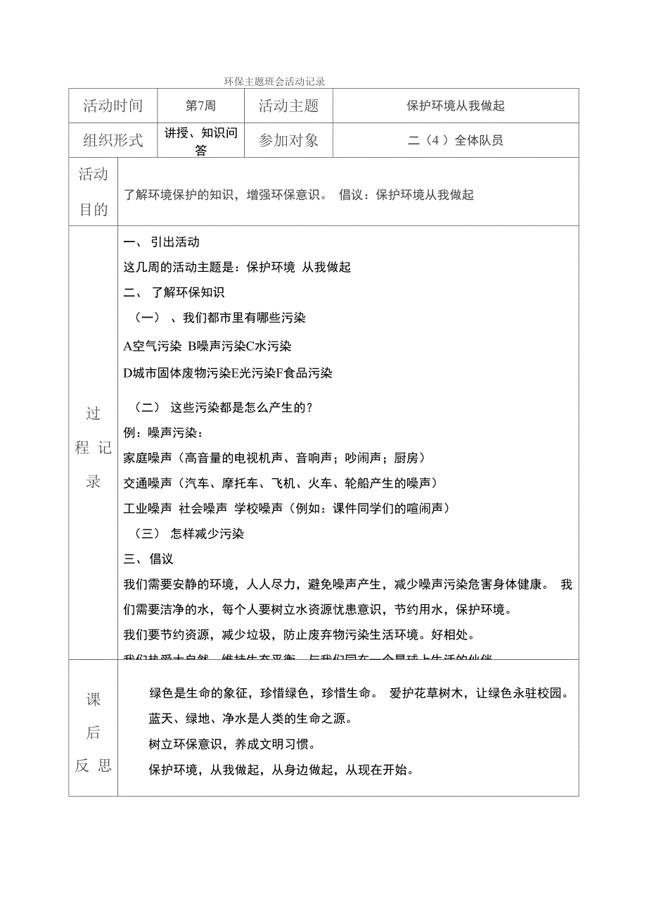 环保主题班会活动记录_第1页