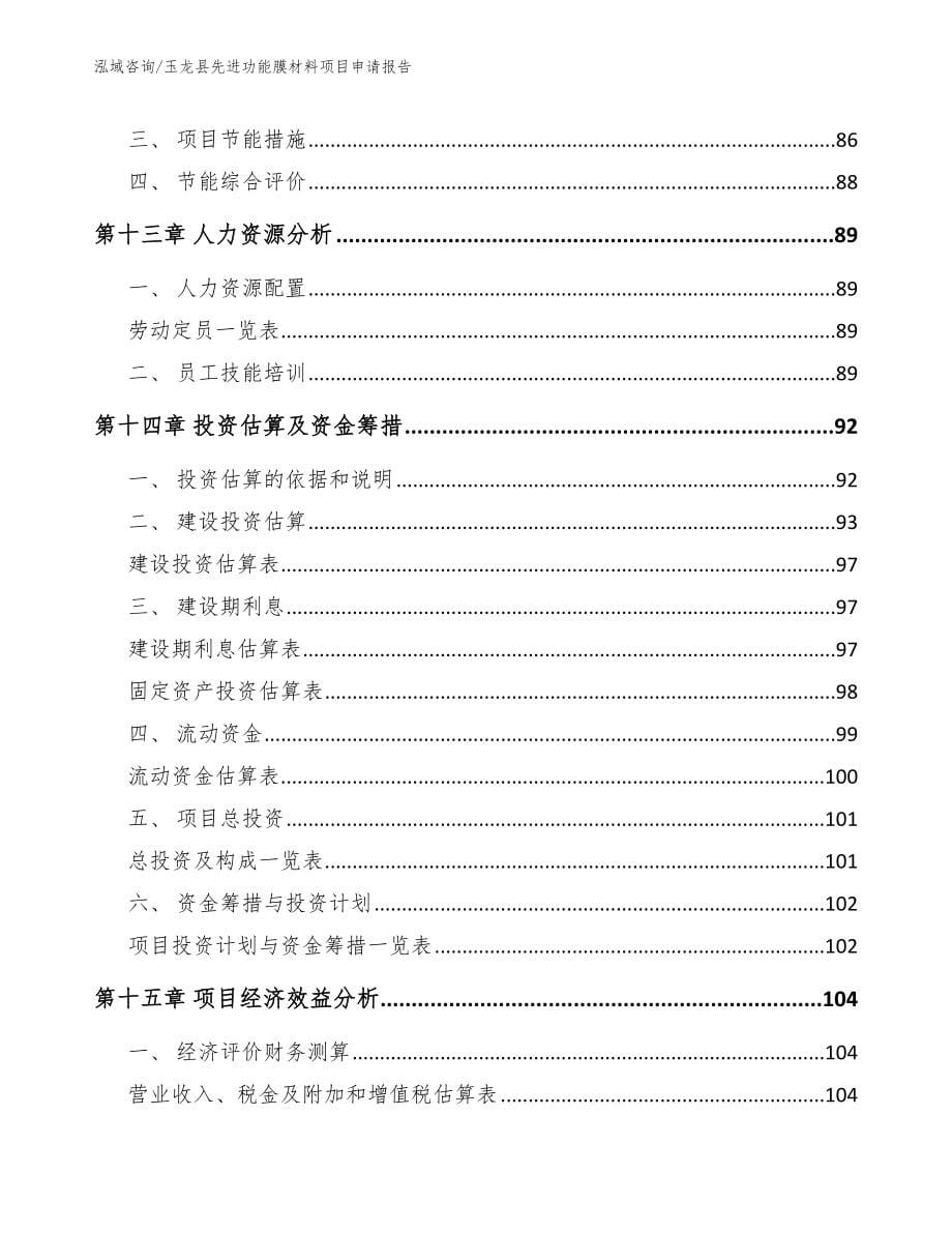 玉龙县先进功能膜材料项目申请报告【范文模板】_第5页