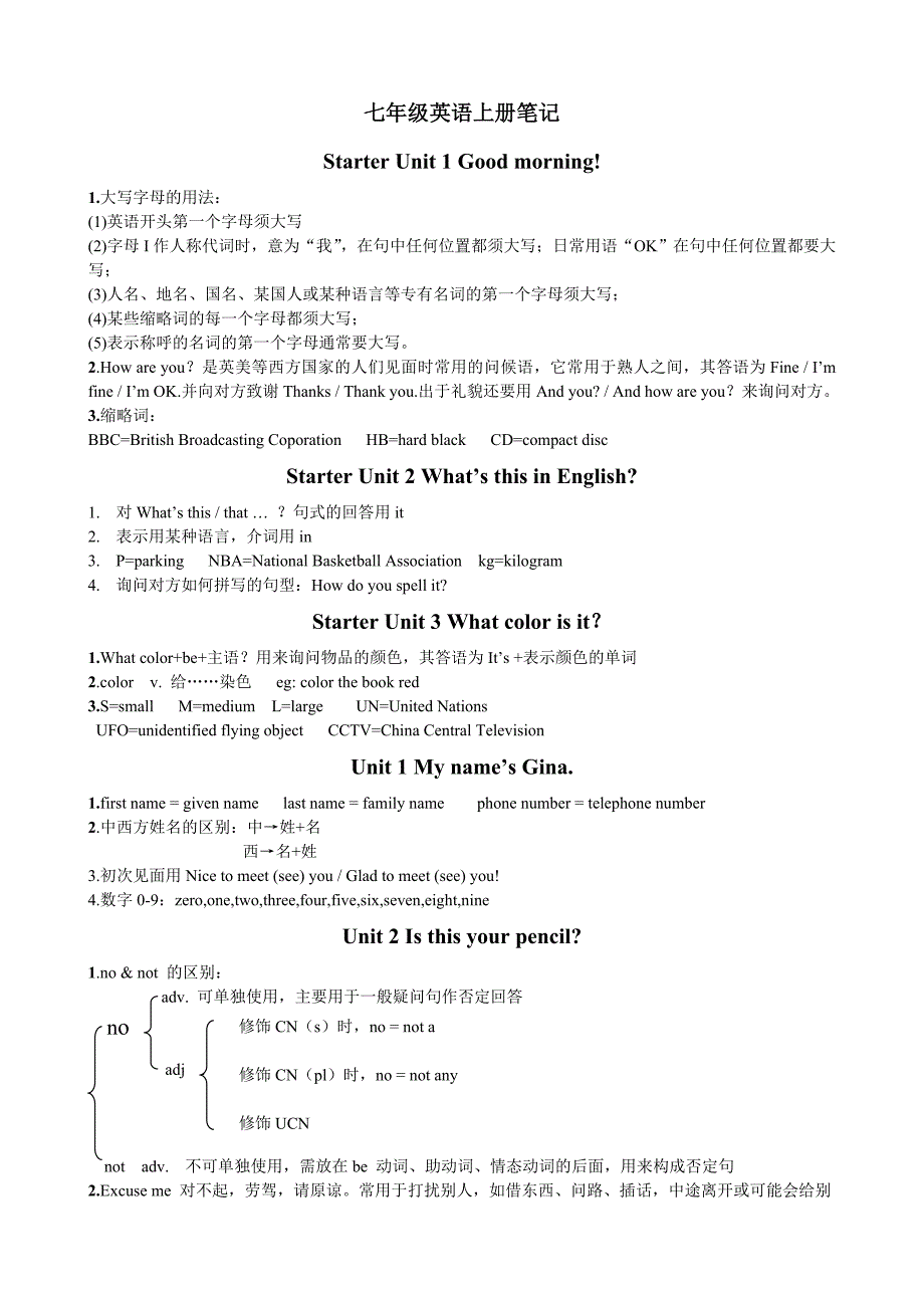 七年级英语上册笔记_第1页