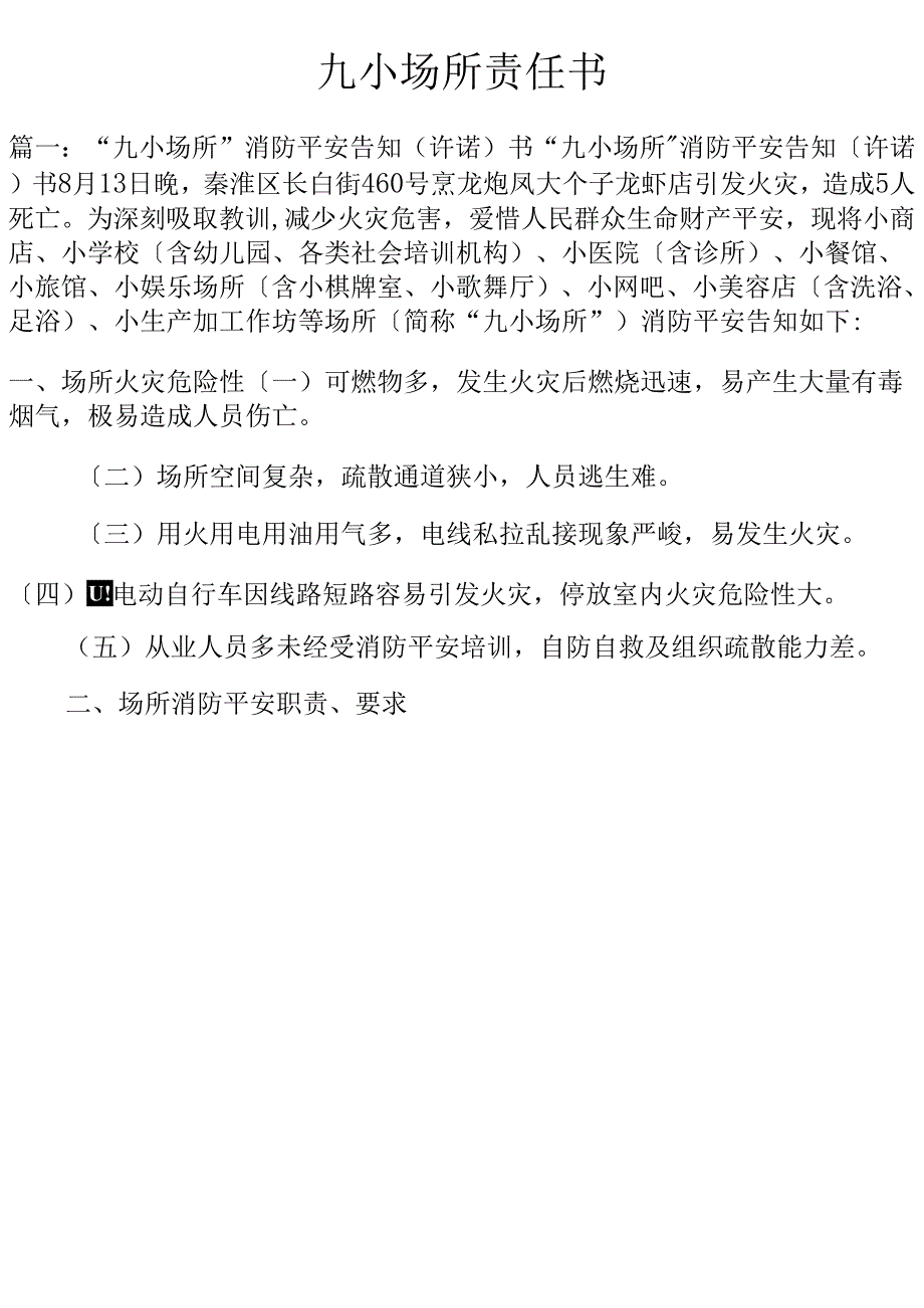 九小场所责任书_第1页