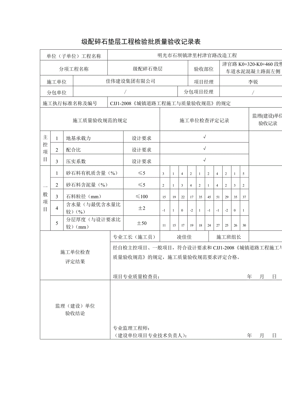 级配碎石垫层工程检验批质量验收记录表_第4页