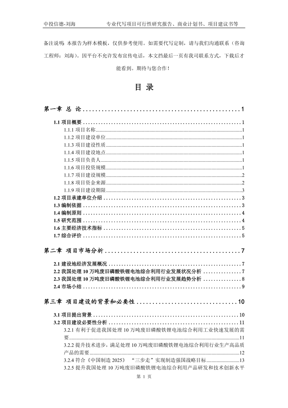 处理10万吨废旧磷酸铁锂电池综合利用项目可行性研究报告模板立项审批_第2页