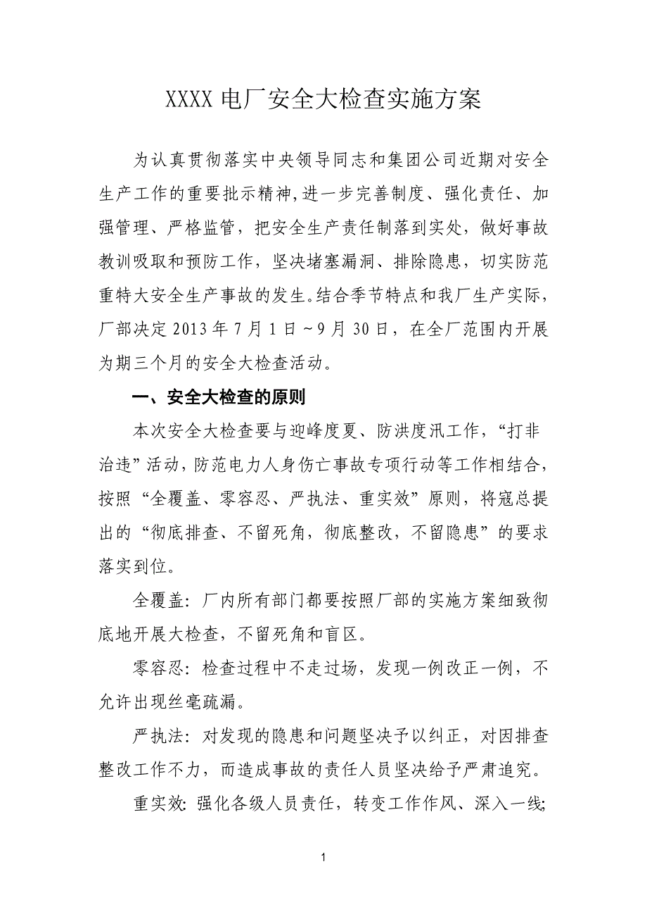 xxxx电厂安全大检查实施方案(_第1页