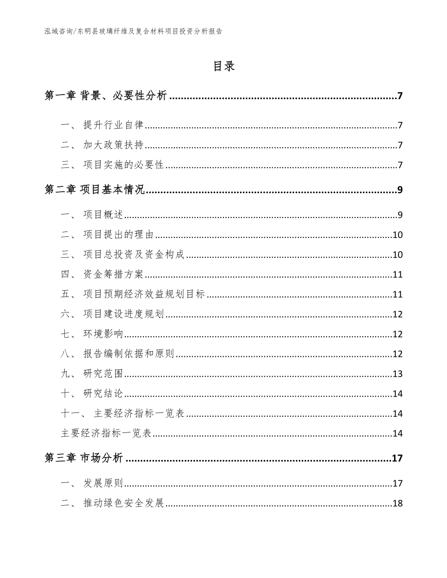 东明县玻璃纤维及复合材料项目投资分析报告【模板范文】_第1页