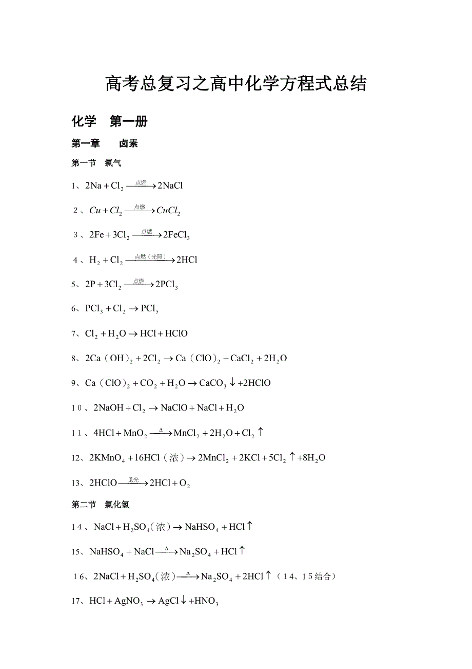 高中化学方程式大全(绝对全)883-KB_第1页