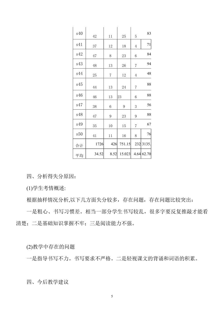 2011年秋季质量分析(一年级语文)_第5页