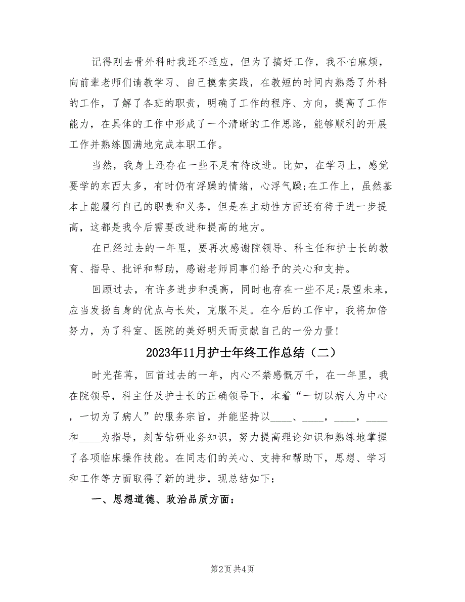 2023年11月护士年终工作总结（2篇）_第2页