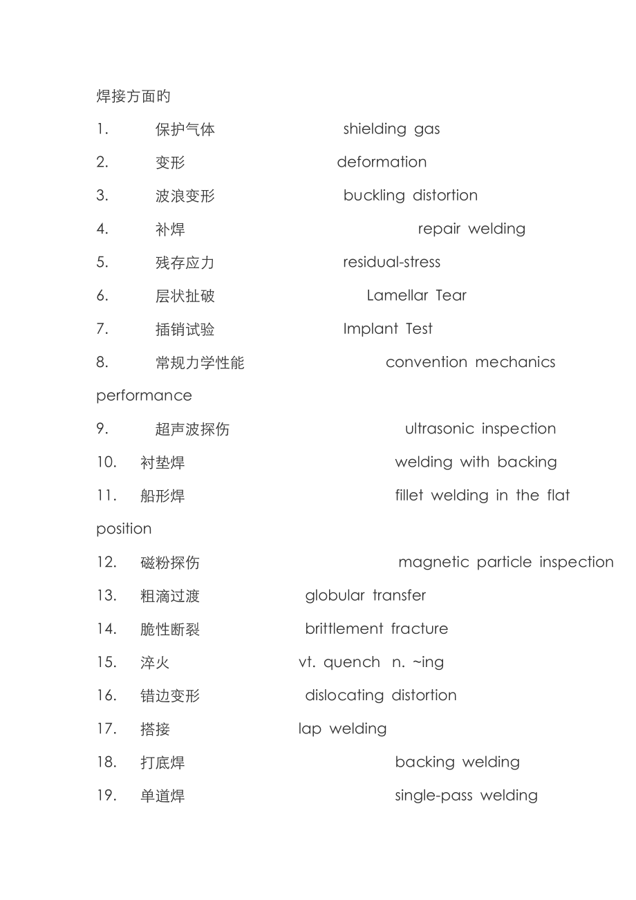 焊接专业英语词汇学习汇总_第1页