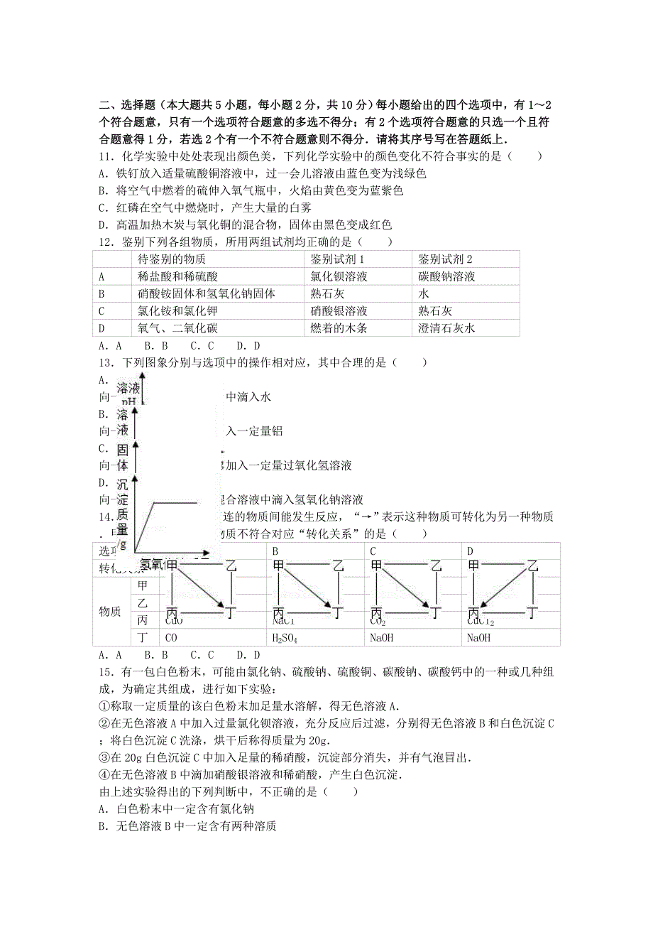 中考化学模拟试卷（1）（含解析） (2)_第2页