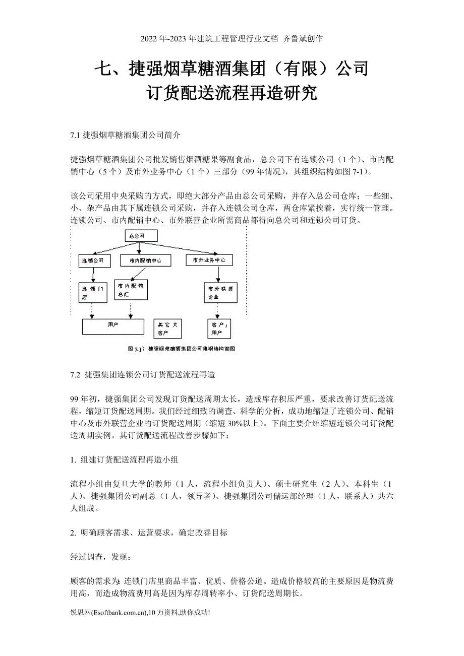 七、捷强烟草糖酒集团(有限)公司订货配送流程再造研究_第1页