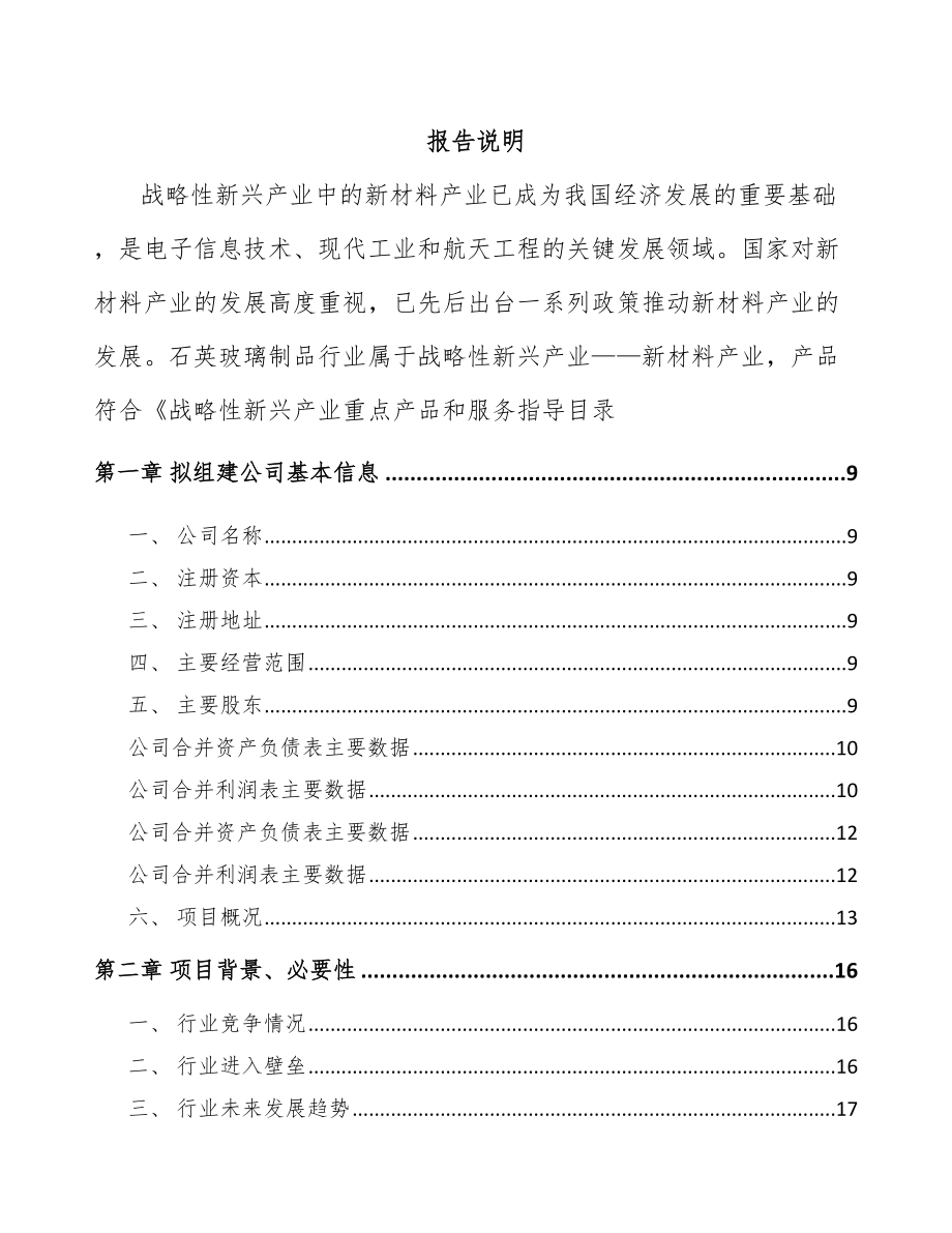 云南关于成立石英玻璃制品公司可行性报告参考范文_第2页