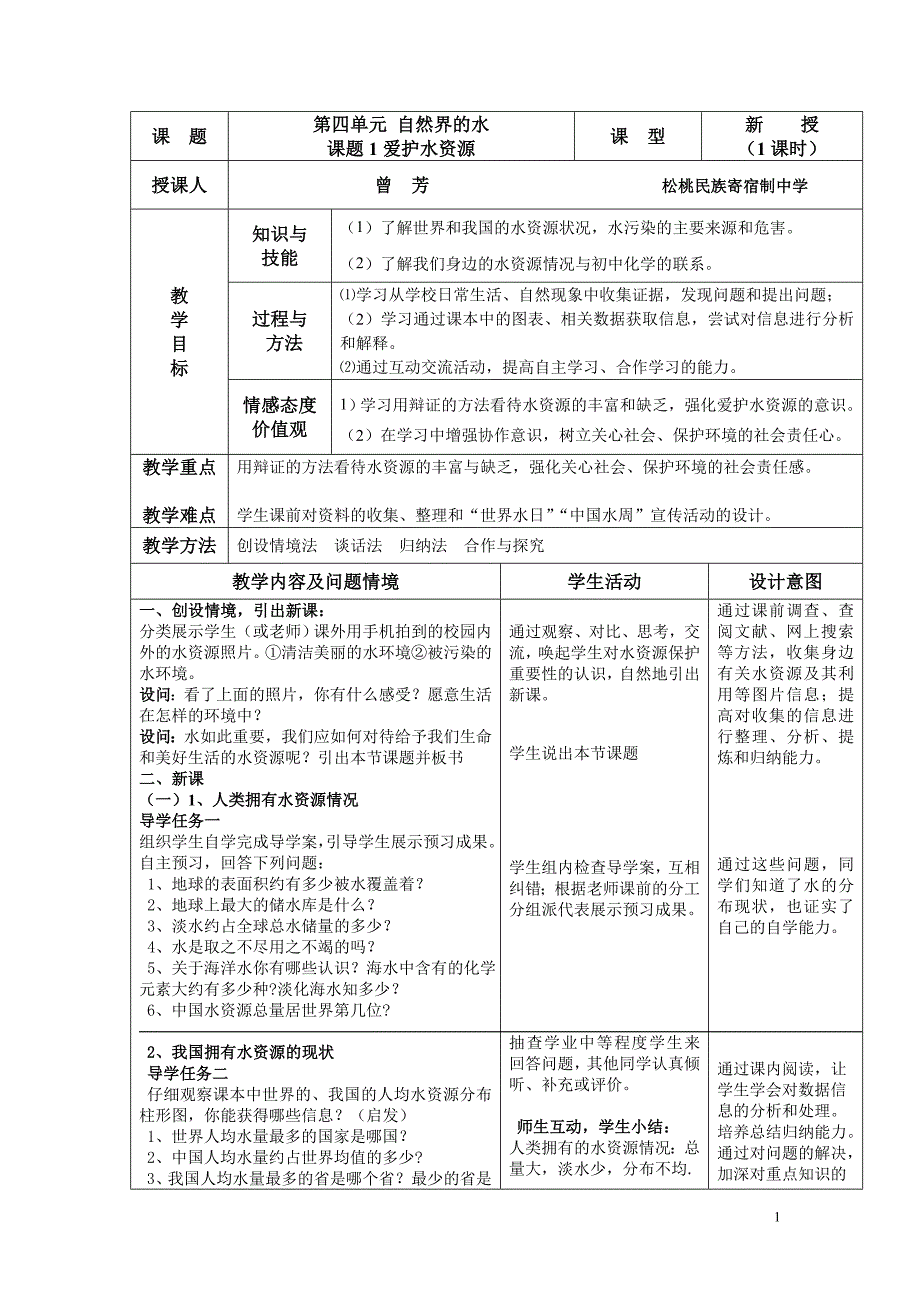 课题1爱护水资源（曾芳）_第1页