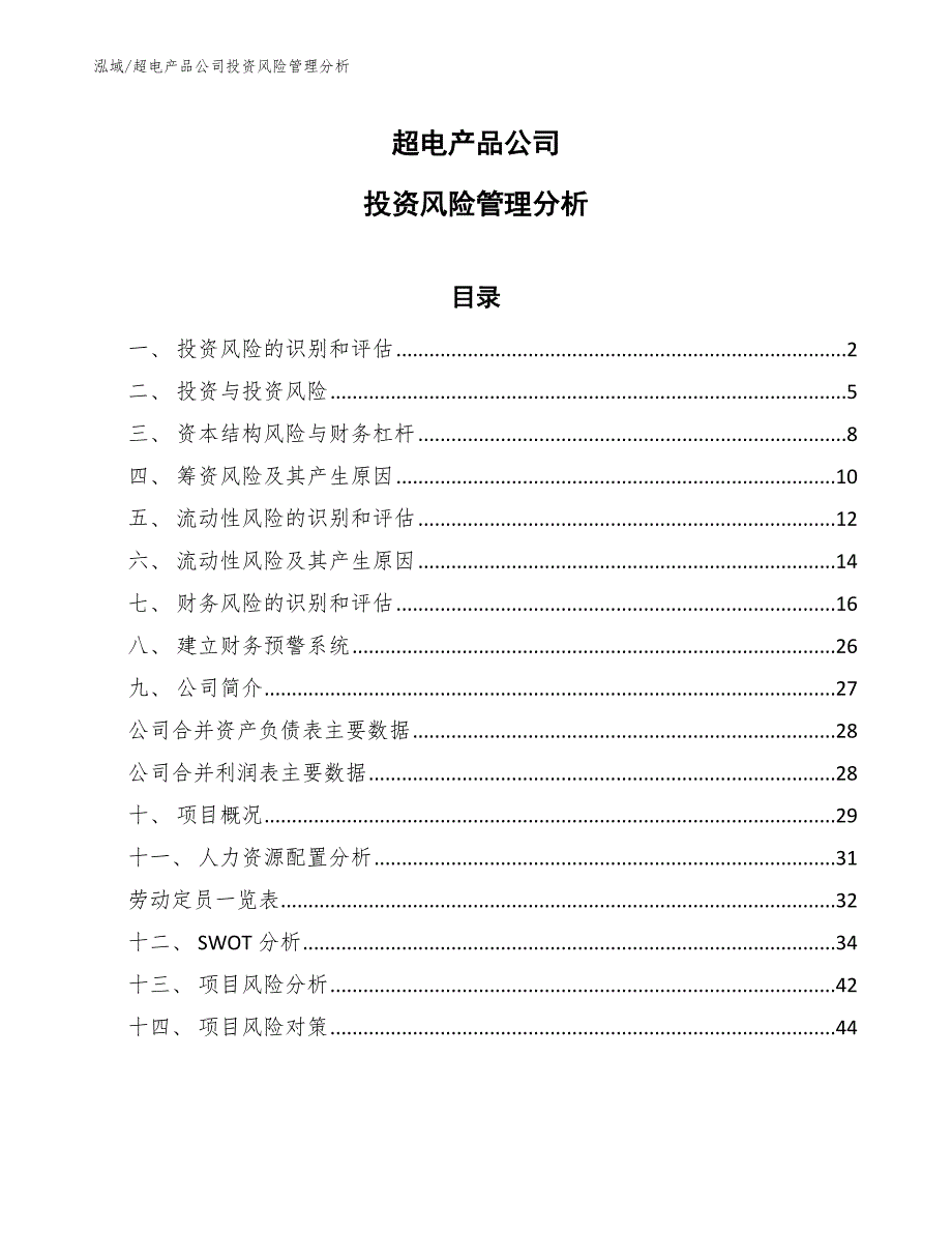 超电产品公司投资风险管理分析_参考_第1页