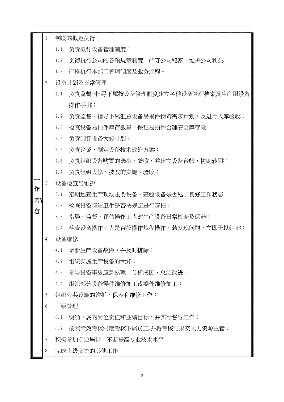 某中型制造业设备主管岗位说明书_第2页