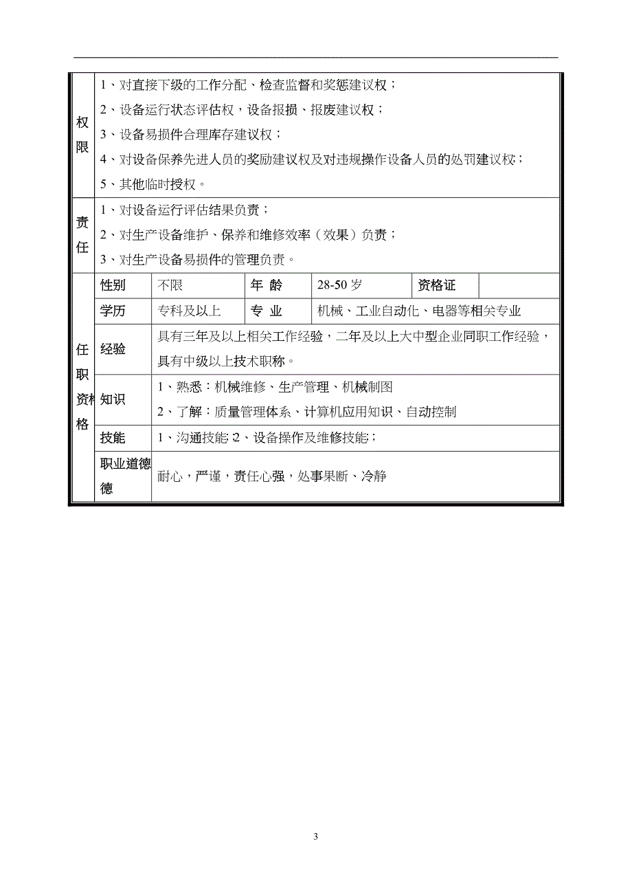 某中型制造业设备主管岗位说明书_第3页