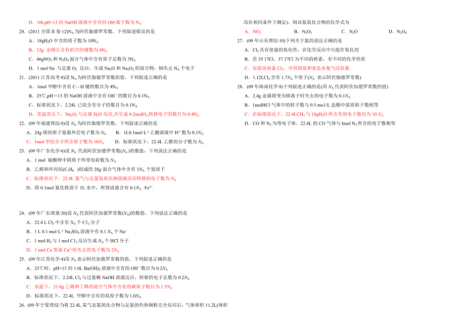 阿伏伽德罗常数知识点高考题及答案名师制作优质教学资料_第4页