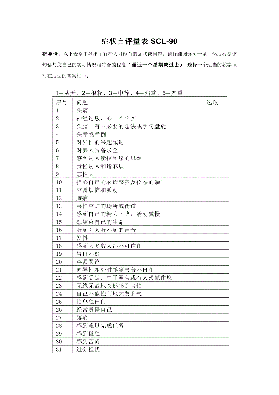 症状自评量表SCL-90和抑郁自评量表SDS_第1页