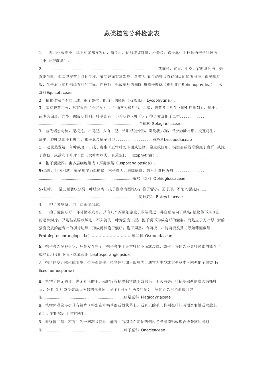 蕨类植物分科检索表_第1页