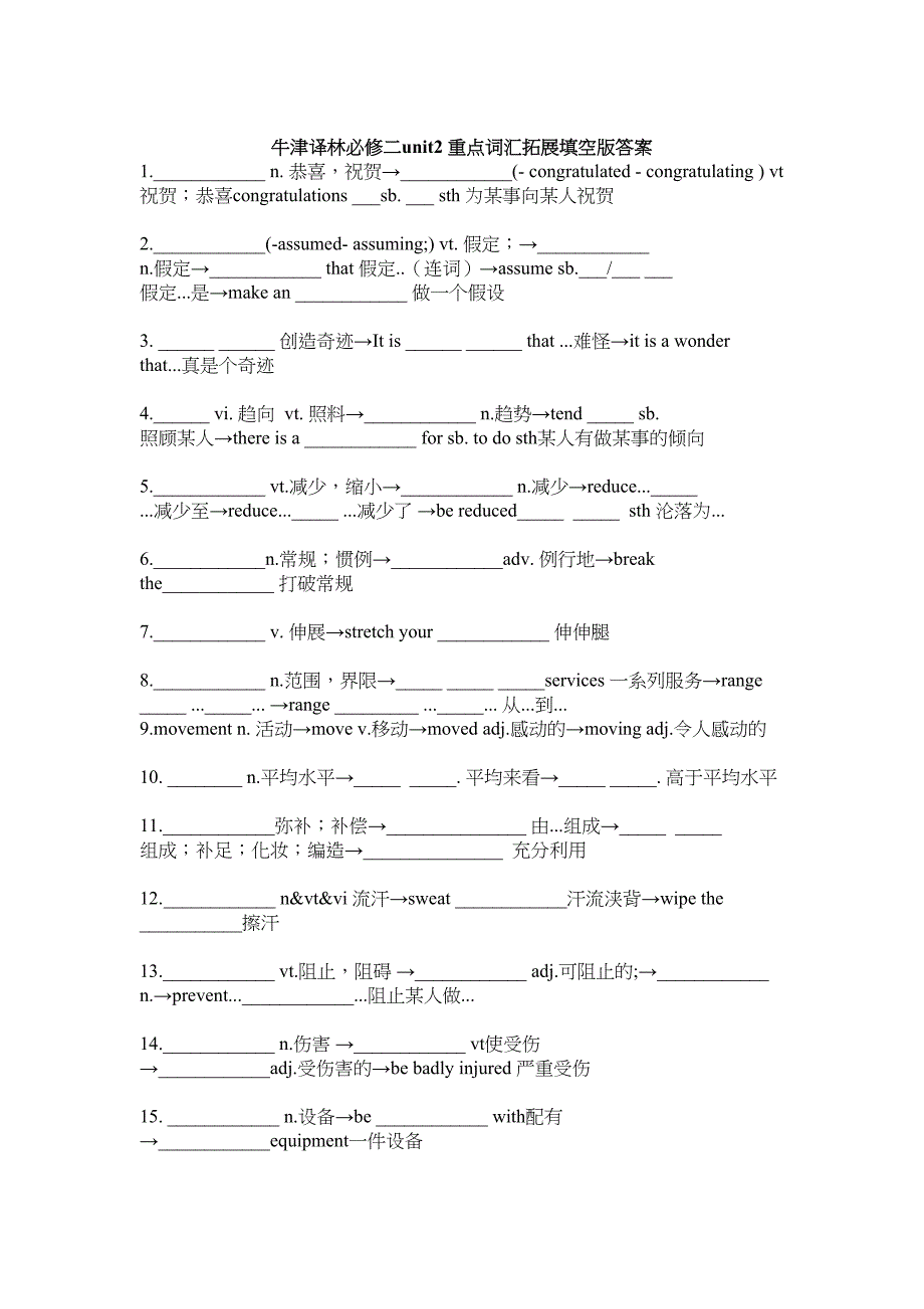 牛津译林必修二unit2重点词汇知识点填空(有答案)(DOC 5页)_第1页