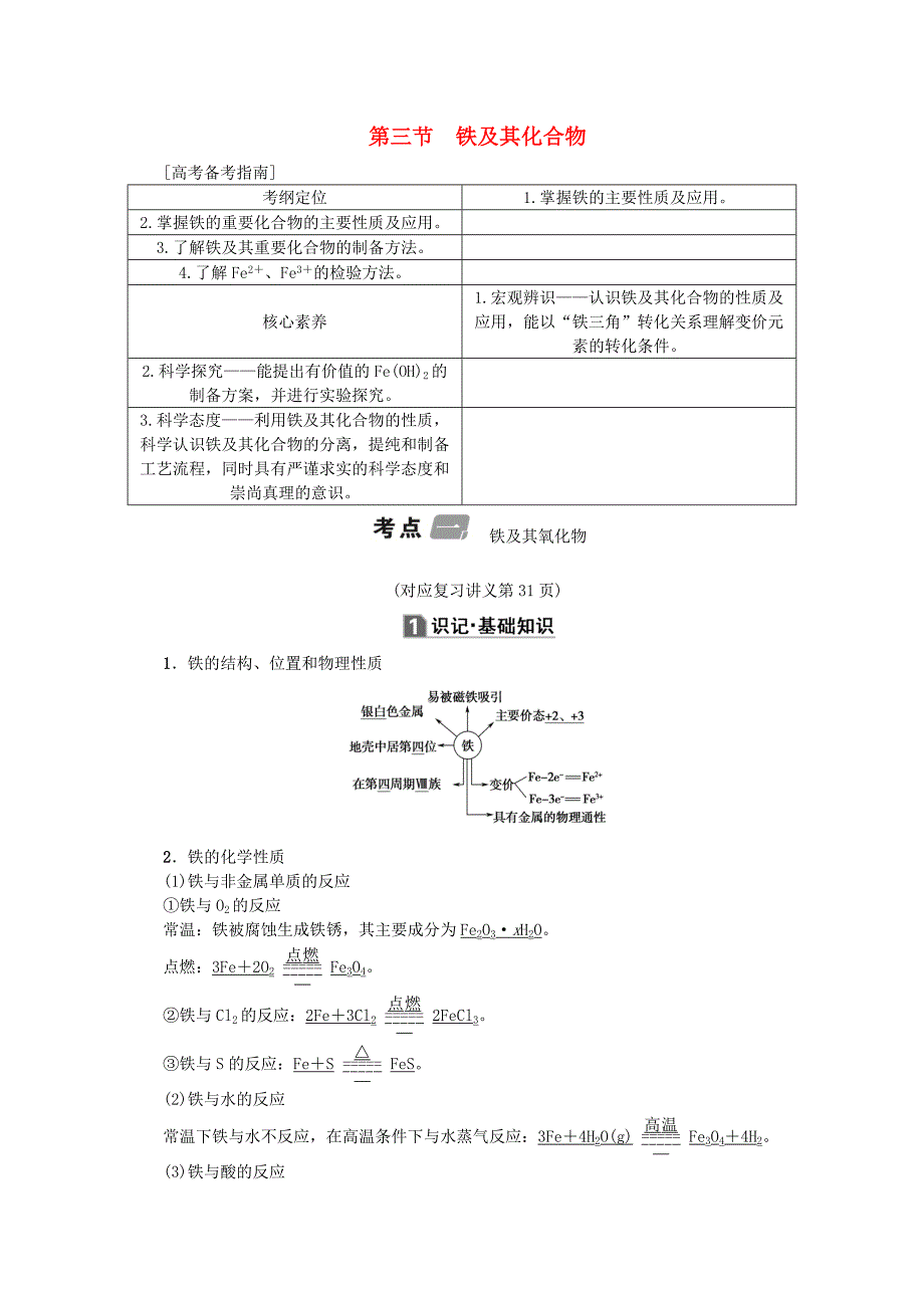 (新课标)高考化学总复习第3章第三节铁及其化合物讲义_第1页