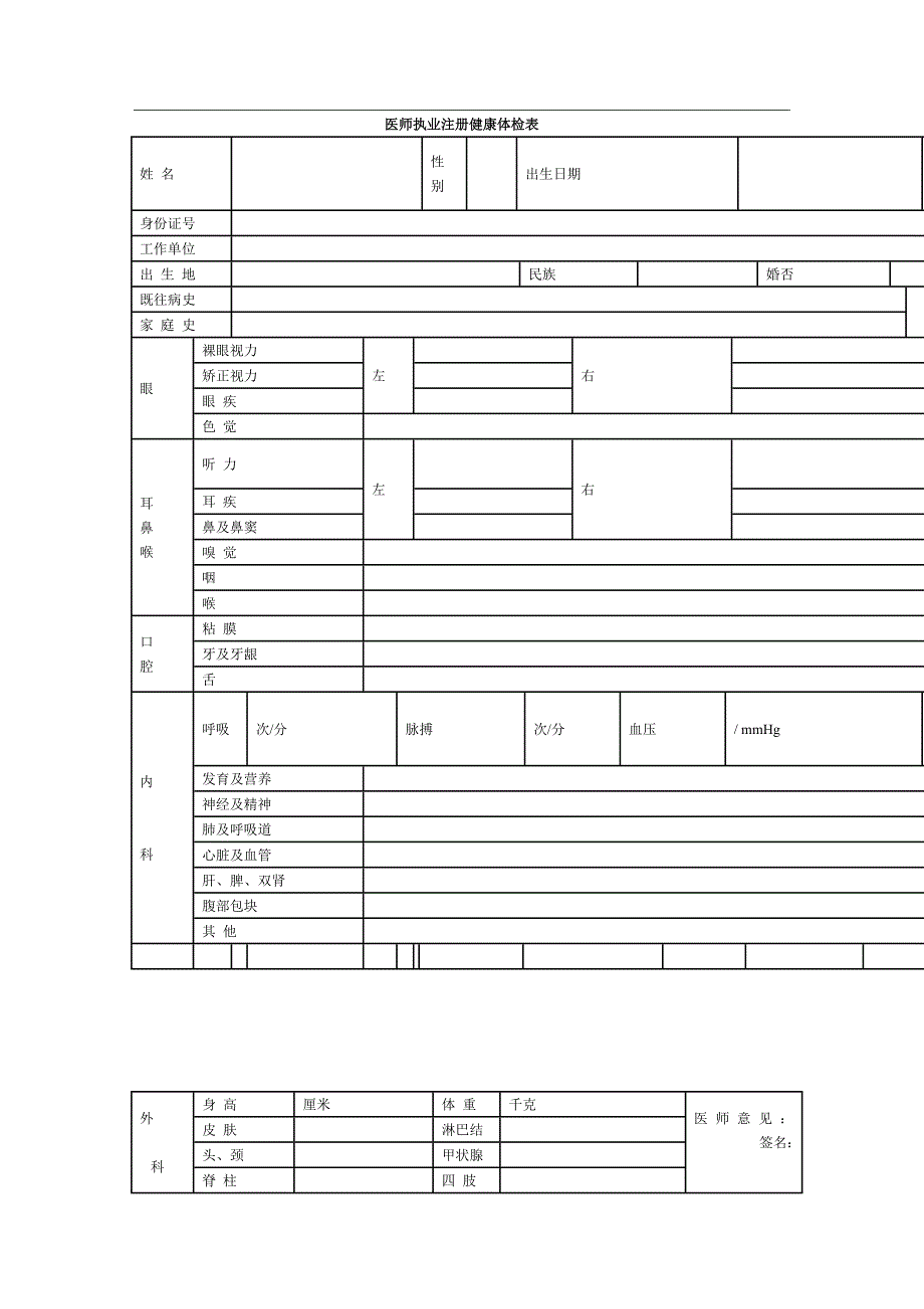 医师执业注册健康体检表_第1页