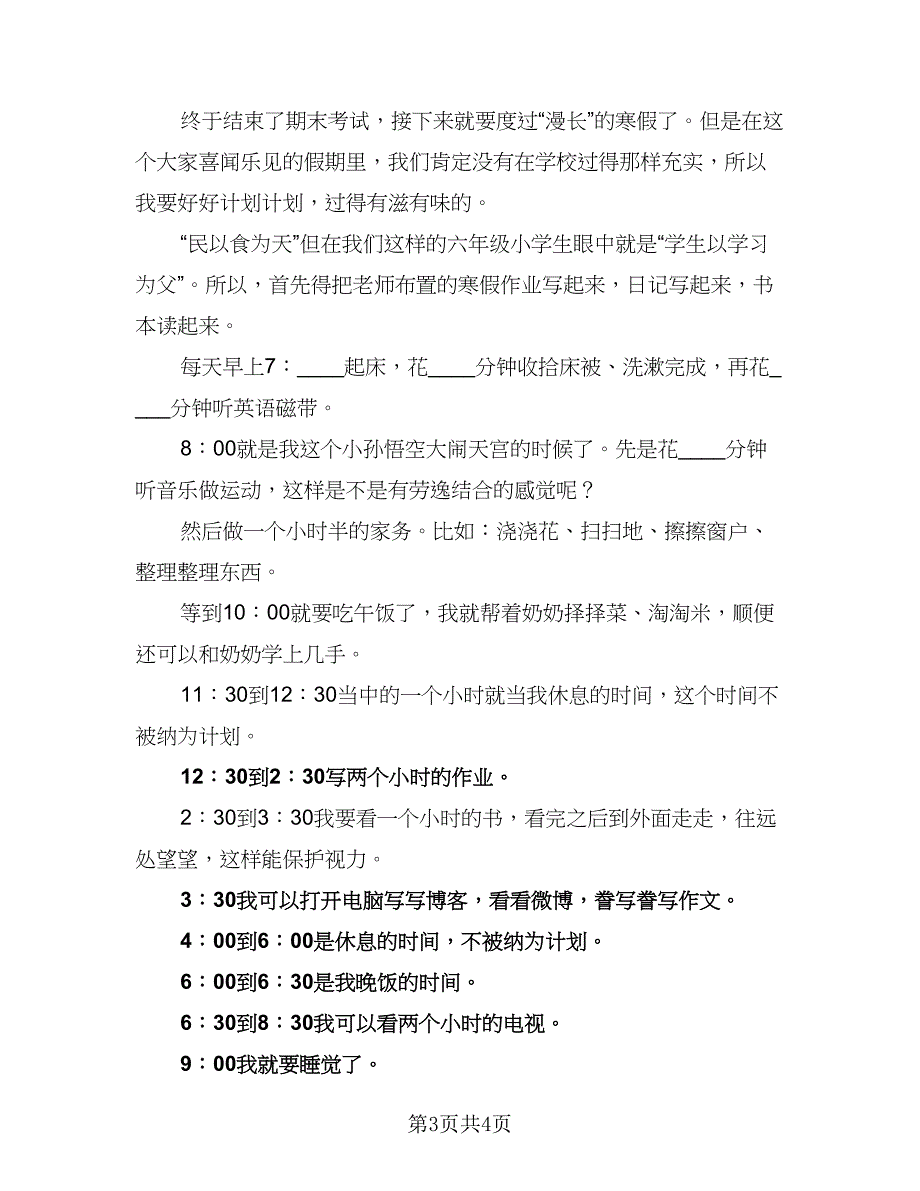 小学生每日学习计划范本（四篇）_第3页