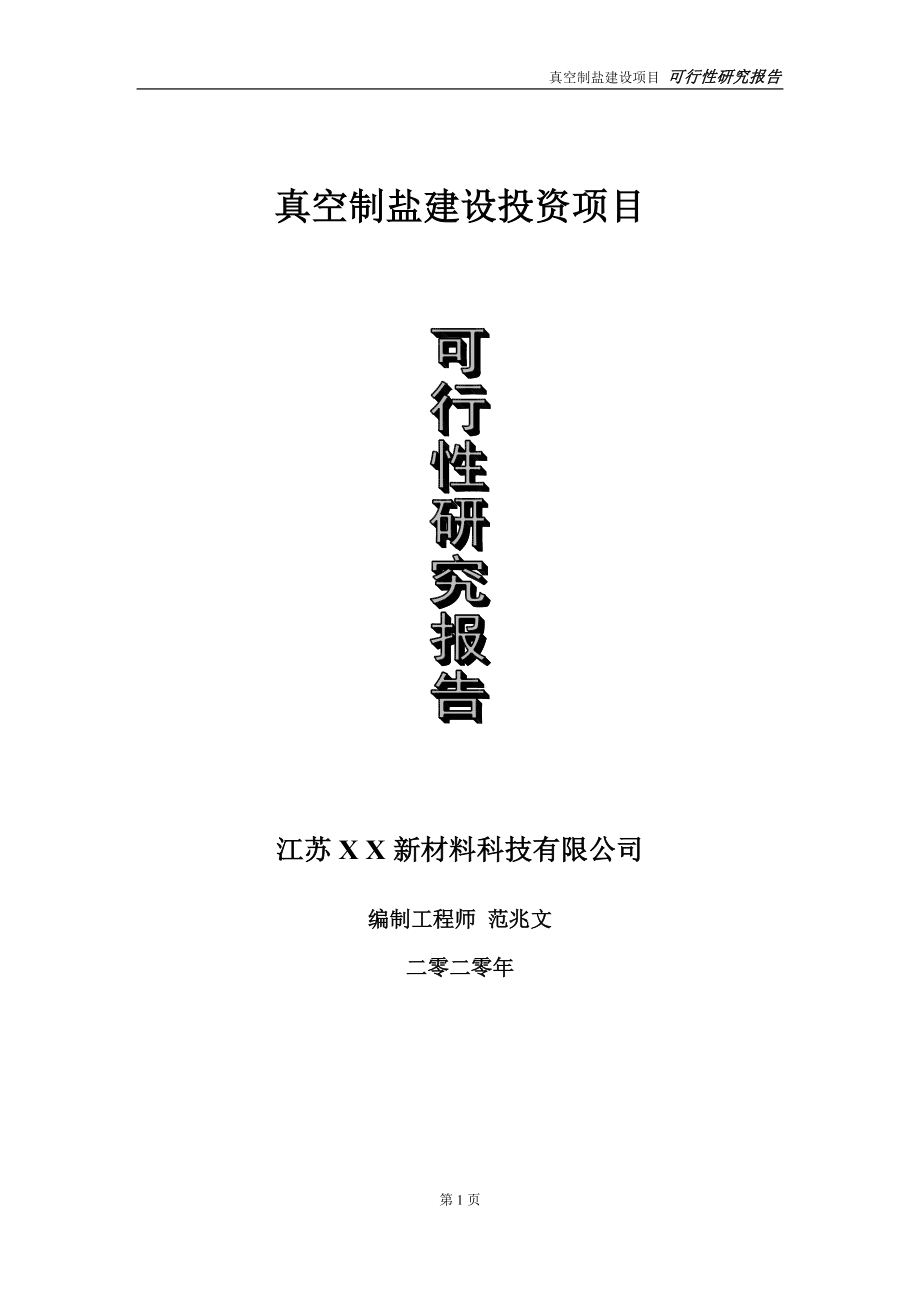 真空制盐建设投资项目可行性研究报告-实施方案-立项备案-申请_第1页