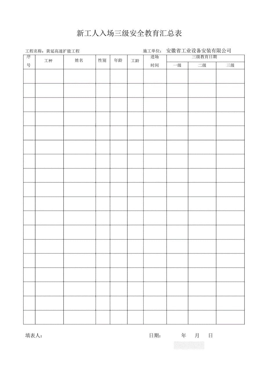 新工人入场三级安全教育表含教育_第5页