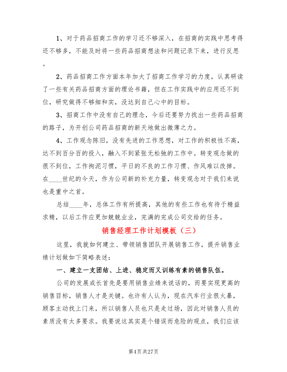 销售经理工作计划模板(10篇)_第4页