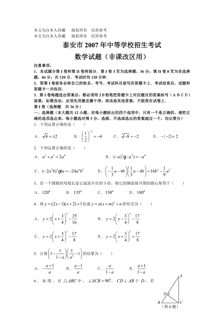 数学f1初中数学07山东泰安(非课改)_第1页