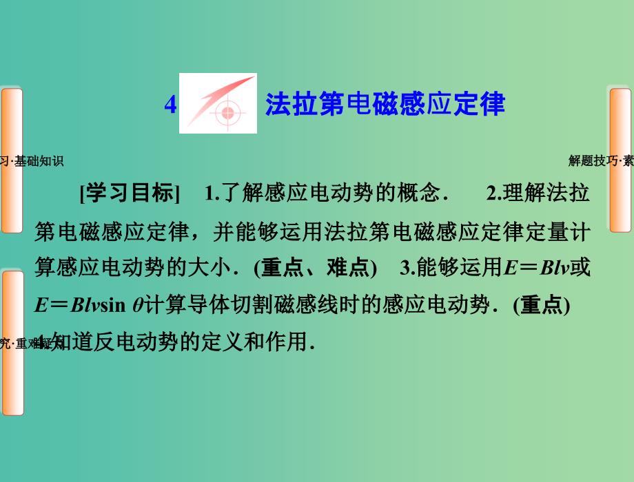 高中物理 第四章 电磁感应 4 法拉第电磁感应定律课件 新人教版选修3-2.ppt_第1页