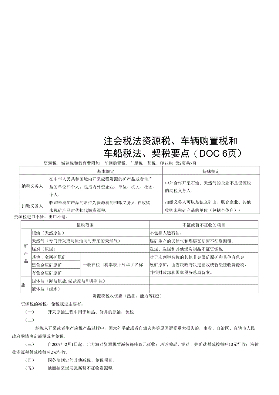 注会税法资源税车辆购置税和车船税法契税要点DOC6页_第1页