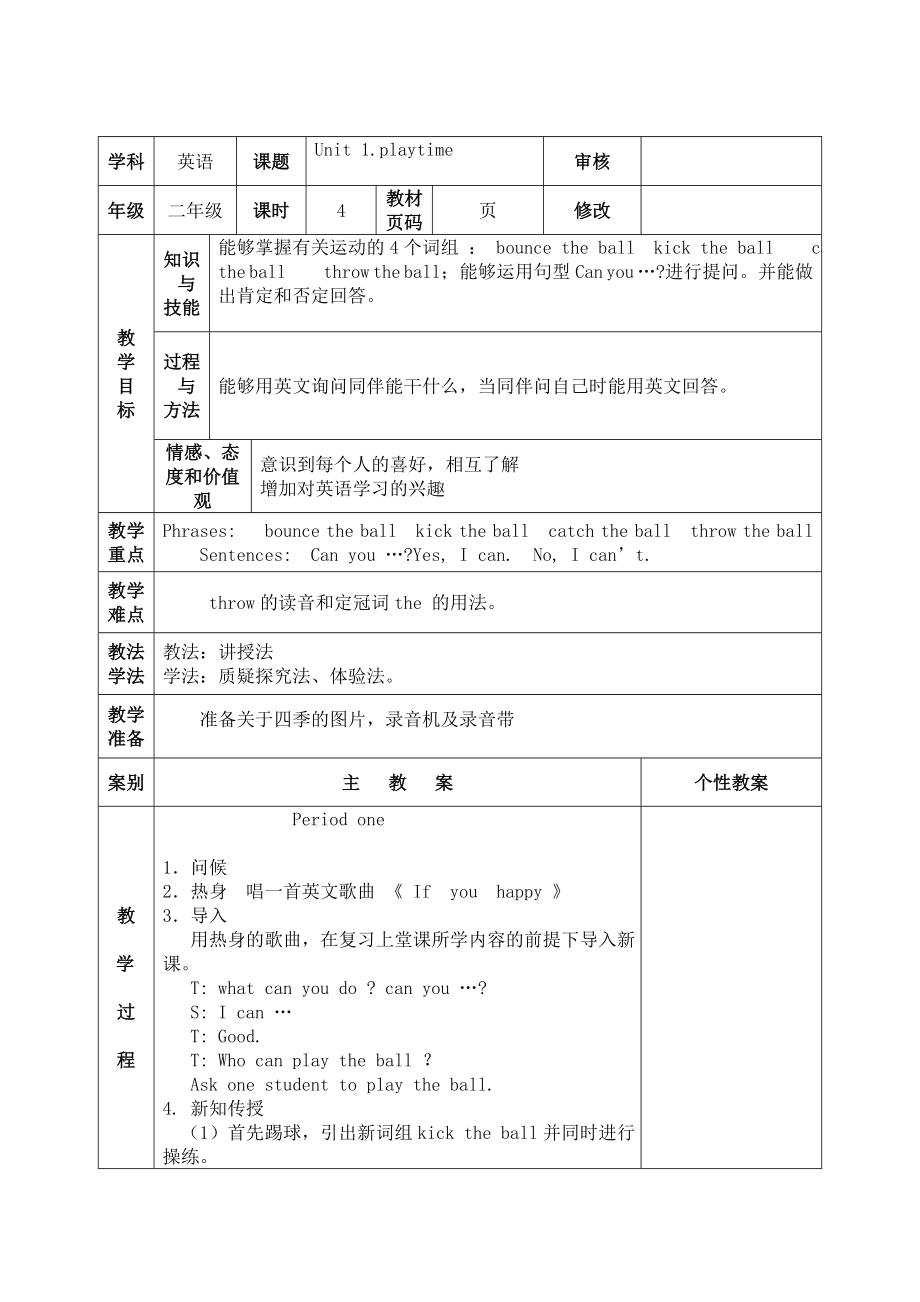 人教版新起点小学英语二年级下册教案全册_第2页