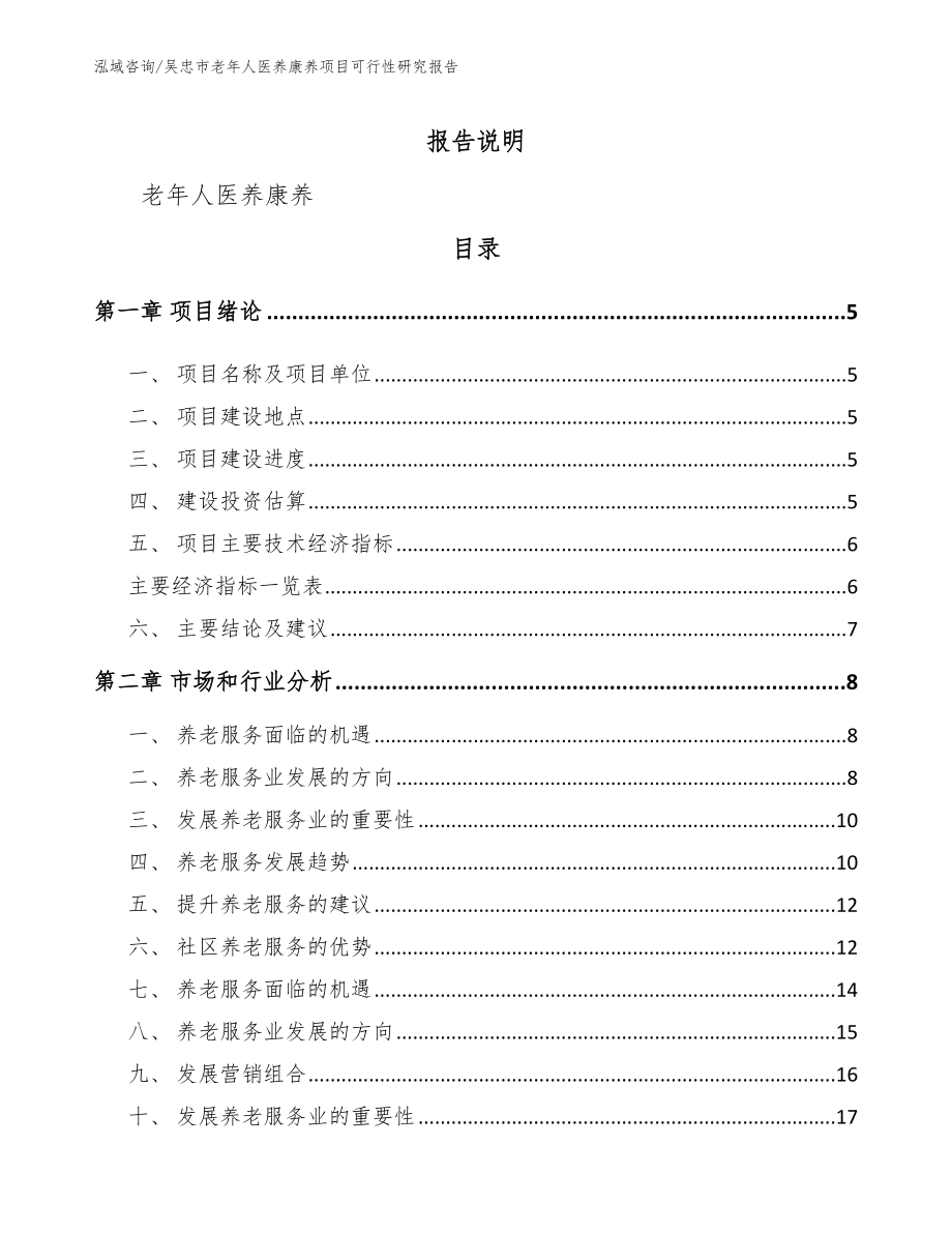 吴忠市老年人医养康养项目可行性研究报告（模板）_第1页