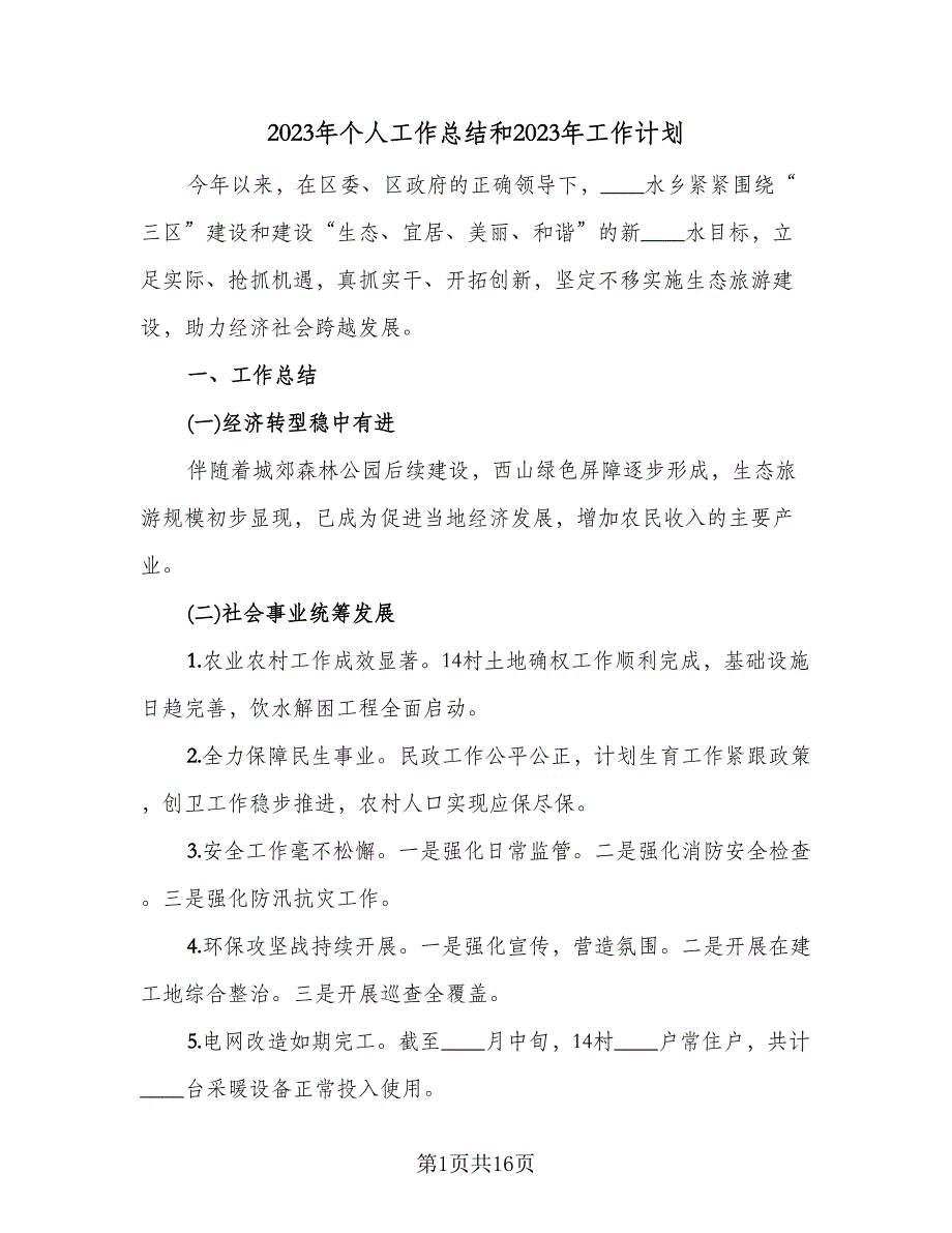 2023年个人工作总结和2023年工作计划（5篇）.doc_第1页