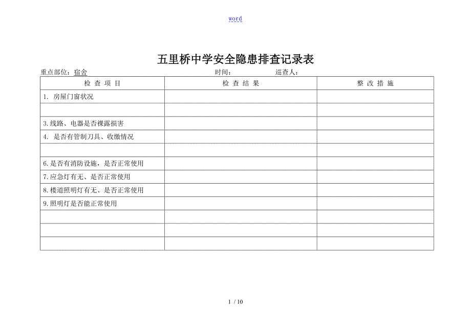 学校安全系统隐患排查记录簿表_第1页