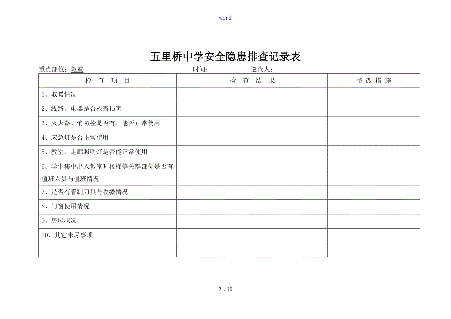 学校安全系统隐患排查记录簿表_第2页