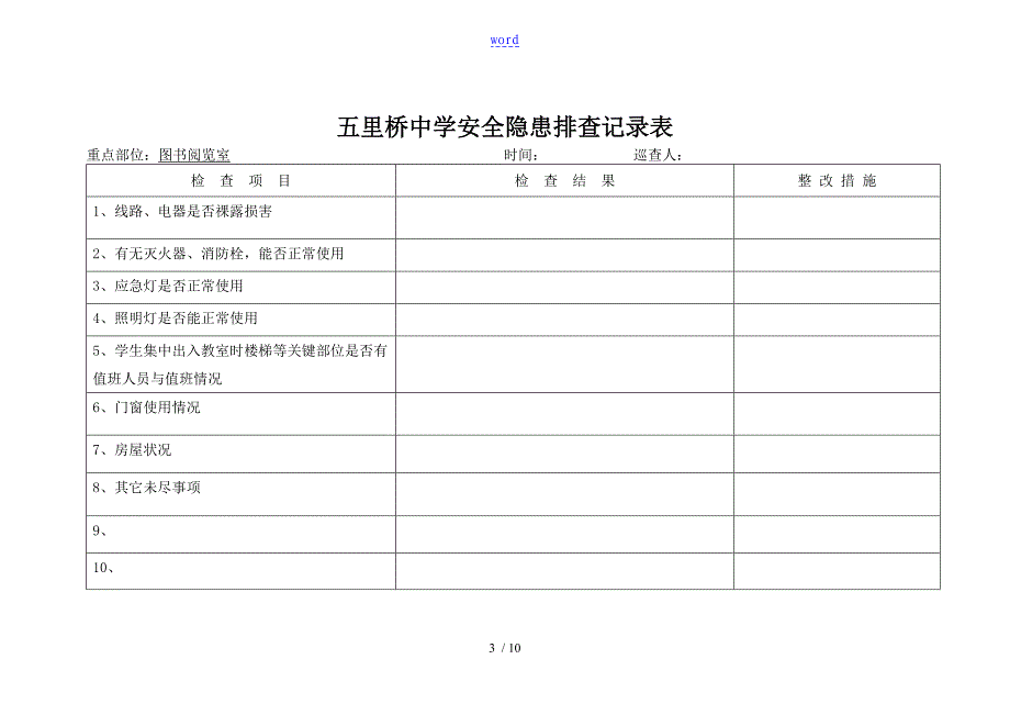 学校安全系统隐患排查记录簿表_第3页