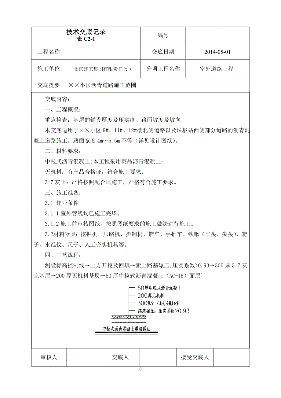 室外道路工程小区沥青混凝土道路施工技术交底_第1页