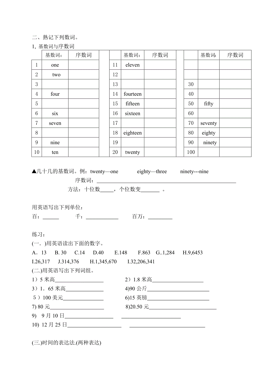 小学六年级英语毕业复习资料【数词】_第1页