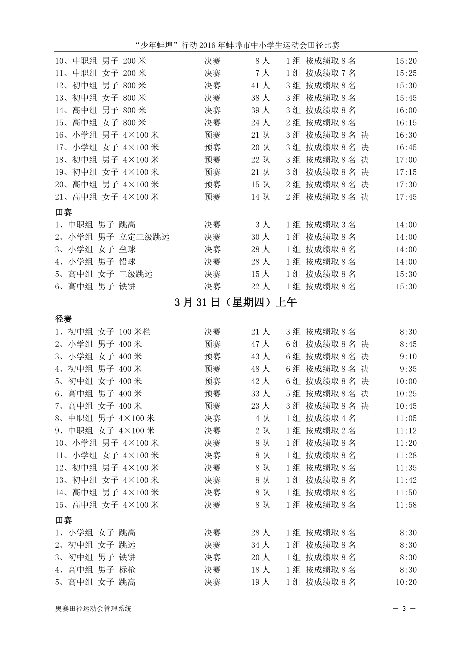 行动2016年蚌埠市中小学生运动会田径比赛秩序册内容_第3页