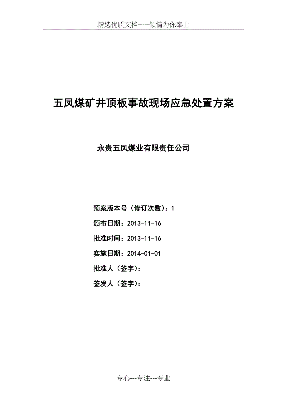 煤矿顶板事故现场应急处置方案_第1页