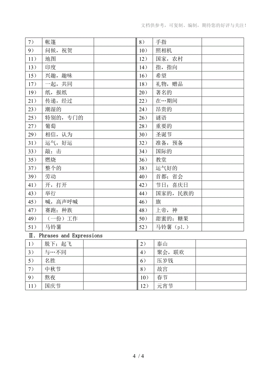 七年级Unit7-Unit8英语词汇短语复习提纲_第4页